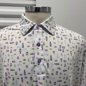 U Suck at Golf XL Polo Shirt White Cocktail Wine Print Short Sleeve Golfcore